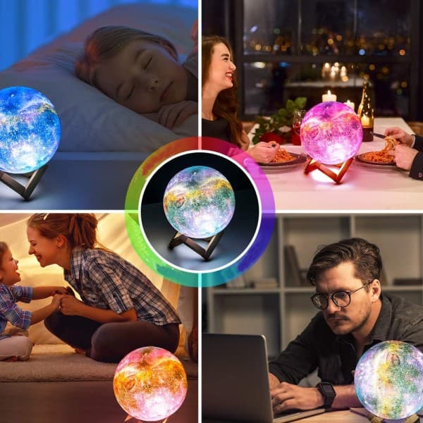 IC 3D-månelampe LED-nattelys med berøringskontroll lysstyrke