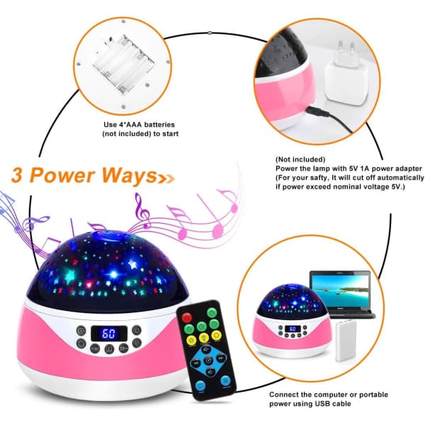 IC Nattlys med musikk & timer, Stjernelys-projektor - Lydmaskin for baby
