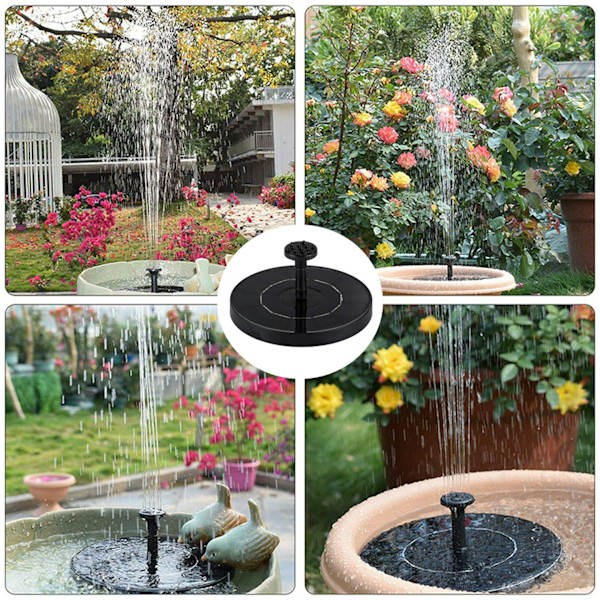 Solcelledrevet springvand - Fontæne - Sol Springvandspumpe - 16CM sort black