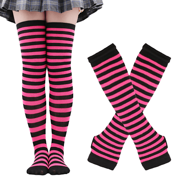 Raidallinen sukat Joulu sukat naiset Halloween sukat korkeat sukat Eurooppalainen ja amerikkalainen festivaali cosplay naisten sukat MJ51 käsineet Rose red black stripe One Size