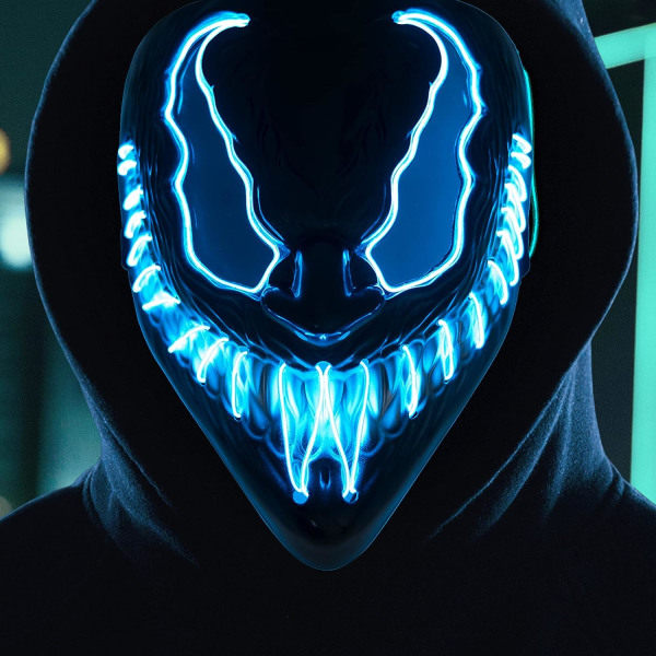 Coselena LED Halloween-maske med 3 lysindstillinger | Demon ansigtsmasker | Halloween kostume skræmmende maske Blå