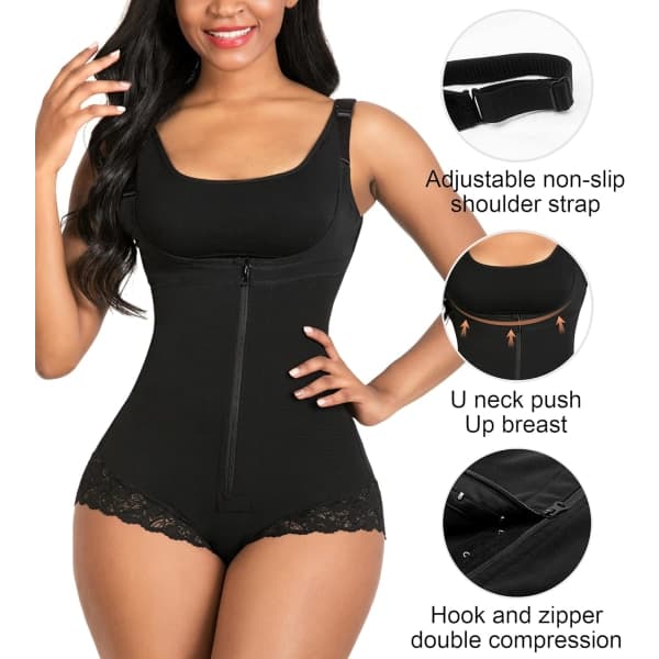 IC Formet Bodysuit med Bukkontrol med Lynlås og Åben Front