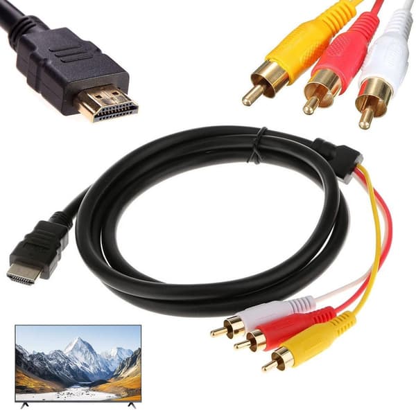 HDMI til RCA-kabel - 1,5 m - Videoadapterkabel - 1080P Full HD-video/lyd - TV-kabel - sort