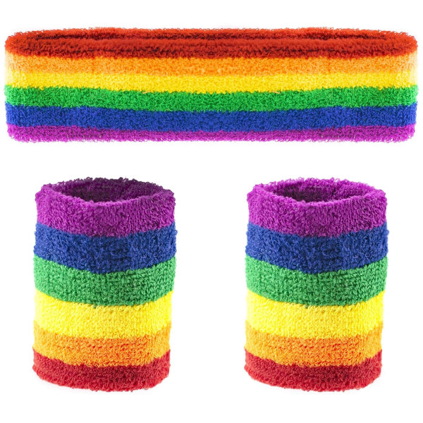 IC Regnbågs pannband og svettband for voksne størrelse unisex armband pannband i regnbågsfarver idealisk til sport og hbt-arrangementer