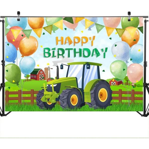 IC Grön traktor Fødelsedag Baggrund for pojkar Födelsedagsfester Grönt græs Farm Ballonger Traktor Tema (7x5ft)