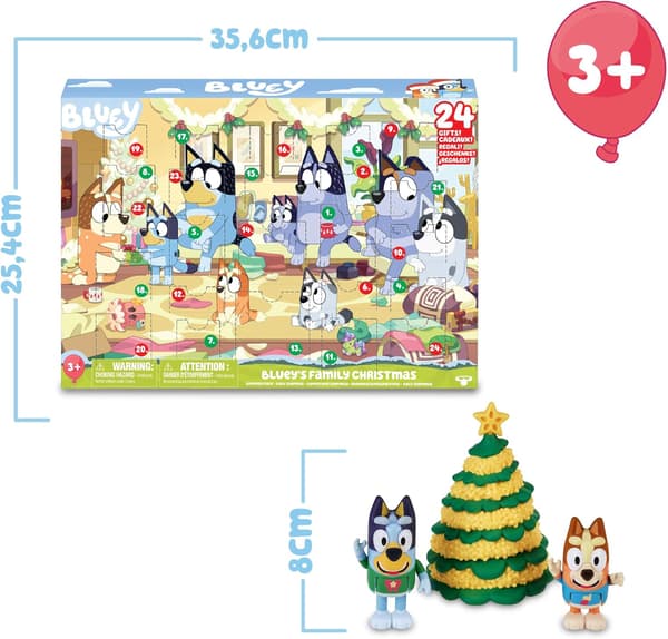 Julekalender 2024, Blind Box, 24-dagers nedtelling Bluey, Inkluderer tegneseriefigurer og tilbehør