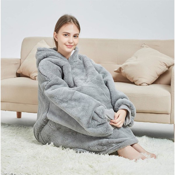 Unisex Huopa Hupullinen Paita, Yksisarvinen Talvi Lämmin Pehmeä Ylisuuri Sherpa Hupullinen Puettava Huopa Takki Yöpaita Yöasu Pyjama Miehille Naisille GRAY L