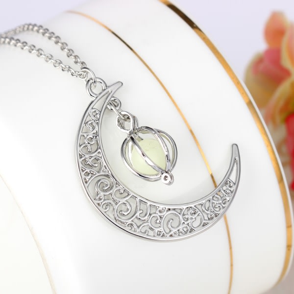 IC Sterling sølv smykker Crescent Moon og Star Pendant halskjede stil 2