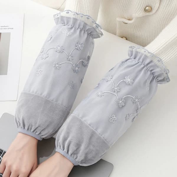 Efterårs- og vinterblonde patchwork fløjlsærmer til kvinder, nye stil beskyttelsesærmer, arbejdsærmer, søde og smudsafvisende ærmer hvid white