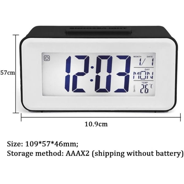 IC Digital LED-väckarklocka Datum Temperatur Musik Batteridriven, Svart