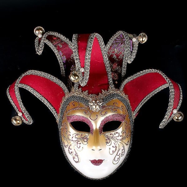 Halloween Ball Party Mask Gold Powder Creative New Full Face Venetiansk Makeup Show Mask PinkWine Rødvin Rød