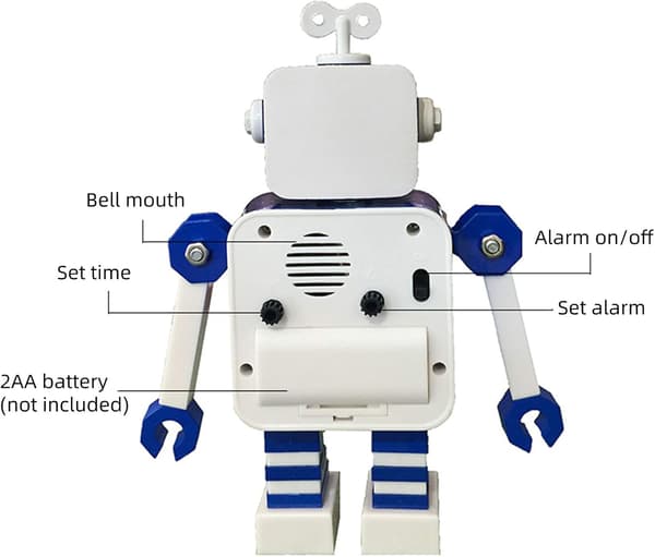 Robot Vækkeur Lydløs Rustfrit Stål med Blinkende Lys Øjne til Børneværelsesindretning Blå 7 Tommer