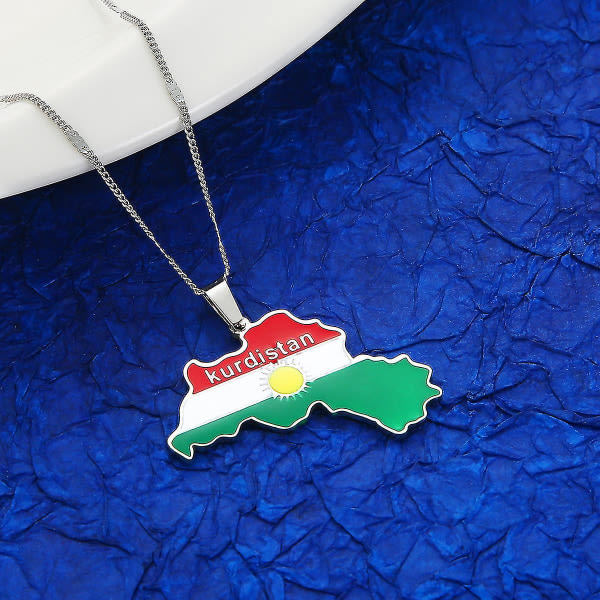Silver Guld Färg Emalj Kurdistan Region Kartor Hänge Halsband För Kvinnor Män Etniska Kurdiska Koerdistan Flagga Hals Kedja Smycken Guld-färg