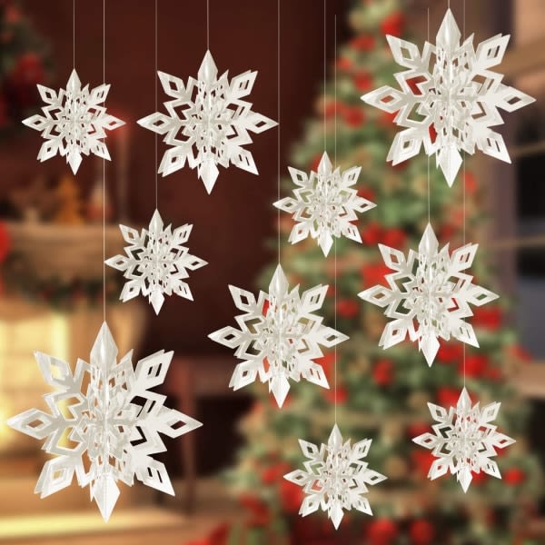 IC 30 st Glitter Snowflake Plast Christmas Snowflake Ornaments Weiß