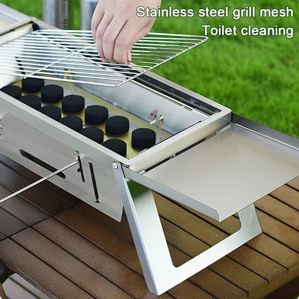 Bærbar sammenklappelig kulgrill i rustfrit stål med stor stegeflade til camping, picnic, baghave, standard standard