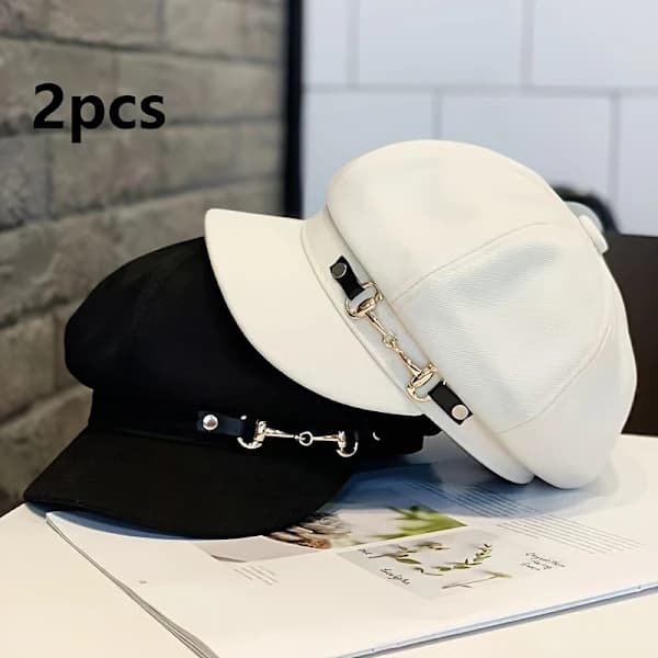 Two elegant black and white classic woven polyester berets, stylish engraving style, hand wash, featherless, exquisite craftsmanship 1pc 1个
