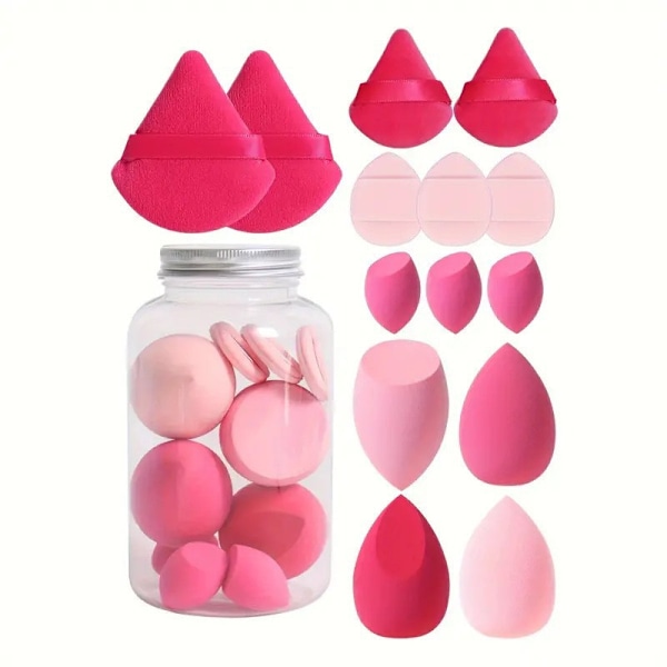 Grænseoverskridende hot-selling drift flaske 14-delt pudderkvast sæt beauty egg tommelfinger pudderkvast bomulds pudderkvast mini pudderkvast Rose red 14-piece set