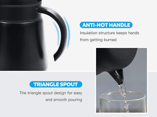 Isoleret kaffekande, 304 rustfrit stål dobbeltvægget vakuumiisoleret, trykknaplåg, til hjem og kontor, sort, 680 ML