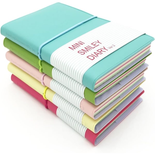 IC Bärbar Mini Smiley Dagbok Pappersanteckningsbok, läderskal, 100 ark, slumpmässig färg, set om 5
