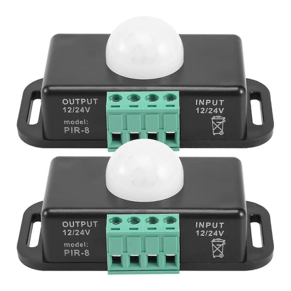 PIR Bevægelsessensorafbryder til LED-striplys, 12V 24V Infrarød Detektionscontroller, 2-pak, Sort
