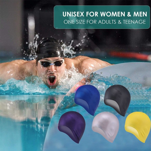 IC Unisex cap för kort och långt hår Silikonbadmössor Cover Öron Badmössor för kvinnor Män Barn Vuxna-Lila