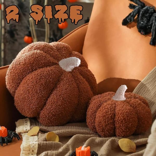 Halloween Græskar Pude 20 cm Brun Teddy Fløjl Efterår Hjemmeindretning Gave