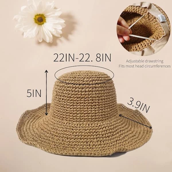 Store Slouchy Stråsolhatte til Kvinder, Sammenfoldelig Sommerhat med Bred Skygge, Pakbar Solhat til Damer, Rejsestrå Fedora Hat—max