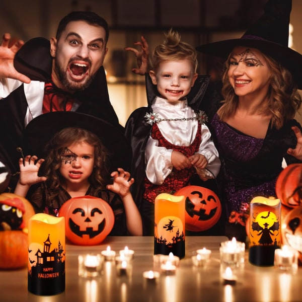 IC-set med 3 Halloween-batteridrivna slottsljus, LED Halloween-flimmerljus med 6H-timer, Halloween-bordsdekoration för hemmafester