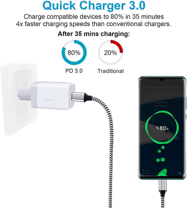 2 stk. 20W hurtigoplader med kabel til iPhone vägladdare med 2 m kabel