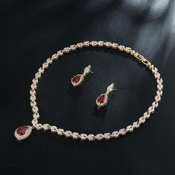 IC Vitguld/guldpläterat Cubic Zirconia CZ Marquise Teardrop Bröllops Tennis Halsband och Örhänge Set för Brudar