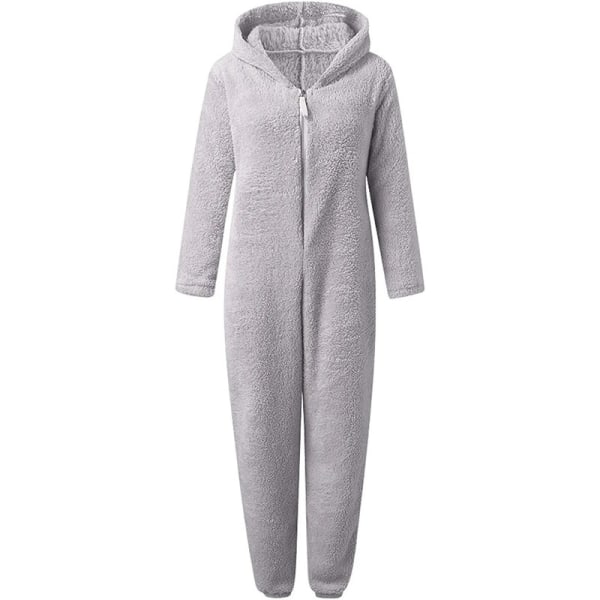 Hettegenser med dragkedja för kvinner Plysch långärmad pyjamas Bodysuits i ett stykke GRÅ 3XL