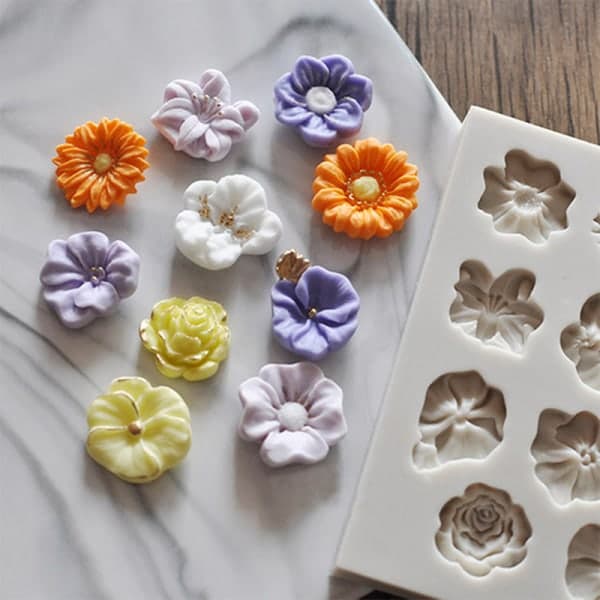 IC 3D Solros Rose Blommor Silikon tårta Border Dekoration Socker Gray