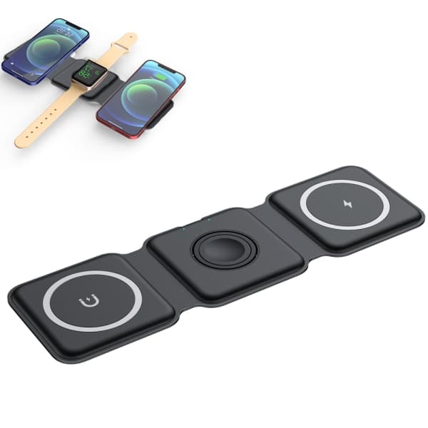 IC Trådløs opladerplade kompatibel med iPhone foldbar, kompakt 3 i 1 trådløs opladerstativ