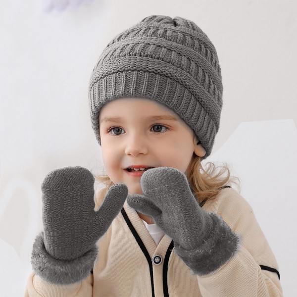 IC Vinterhandskar Set för barn Baby Toddler, pojke/tjej Mörkgrå