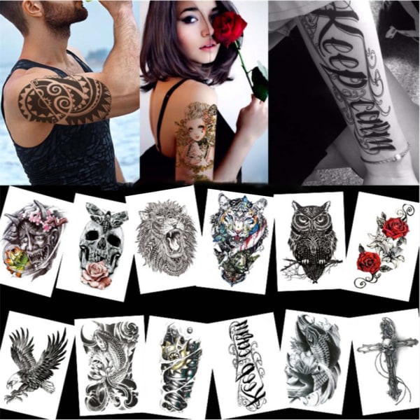 IC Store Store midlertidige falske tatoveringer 14 stk Flerfarget Flerfarget