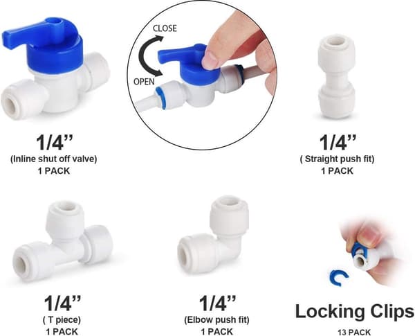 Kylskåpsvattenledningssats 10M Universal Kylskåpsvattenslang med kopplingar och avstängningsventil för ismaskin och vattendispenser, Vit