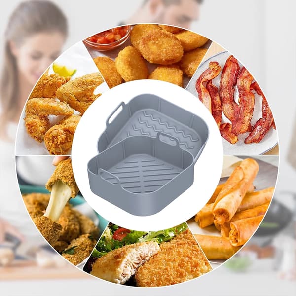 Silikone Airfryer-indsatser 2-pak Genanvendelig Bagepladeerstatning med Håndtag til 6QT Airfryere Grå