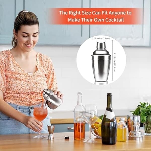 Rostfritt Stål Cocktail Shaker, Cocktail Bar Shaker Vinshaker Mixer med Sil och Lock, 250 ML