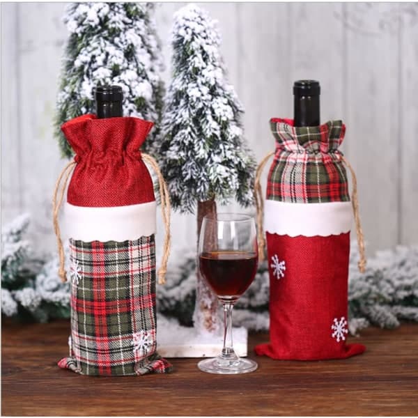 2-pack julbuffel plädade vinflaskskydd, jultröja cover, presentpåsar för vinflaskor för festdekorationer, till jul