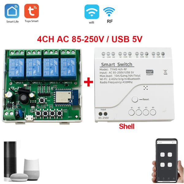 Smart Wifi Motor Switch Module 433 Fjernbetjening Relæ, AC85-250V