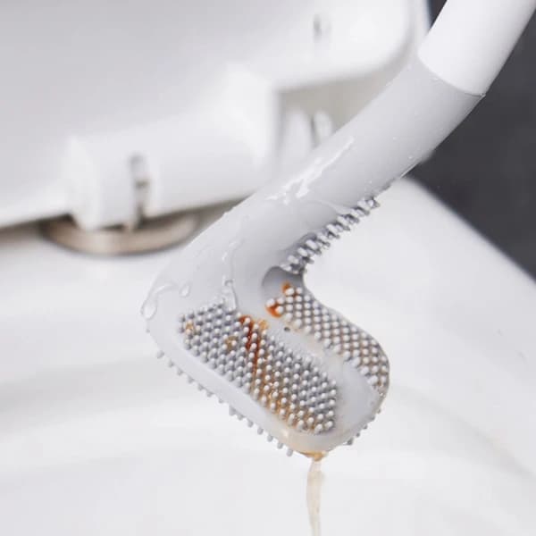 Silicone Toilet Brush with Long Golf Handle, Wall-Mounted with Holder