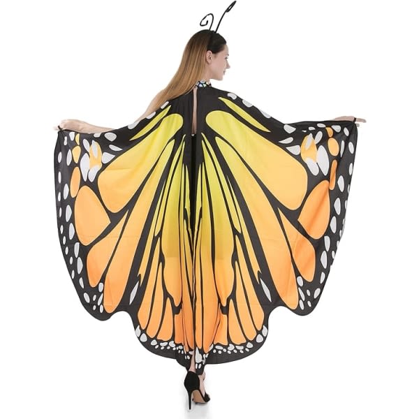 IC Butterfly Wing Cape-sjal med spetsmask och pannband med svart sammetsantenn