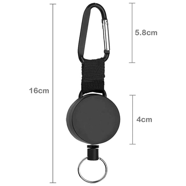 Stabil infällbar nyckelring med 65 cm svart stålkabel