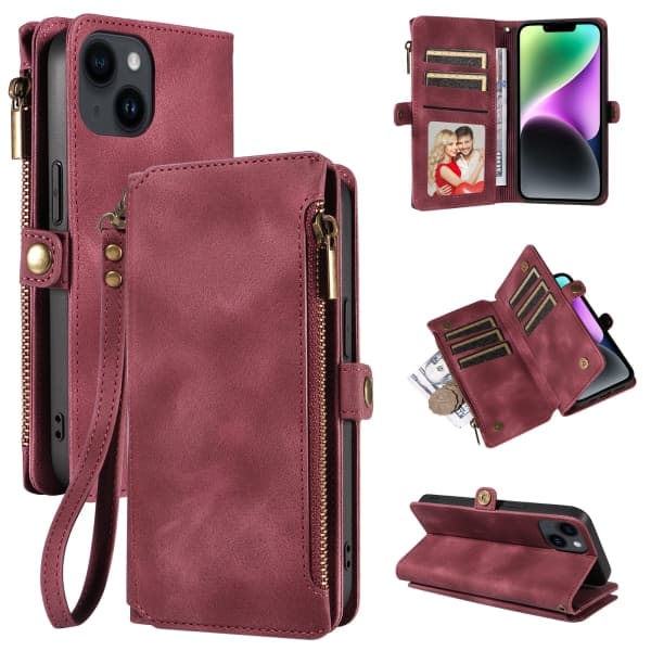 IC Apple iPhone 15 etui med lynlås telefonpung rød iPhone15 Pro Max