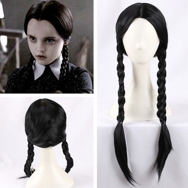 IC Addams Family Wednesday Addams Cosplay Parykk Svarte Fletter Syntetisk Svart One Size