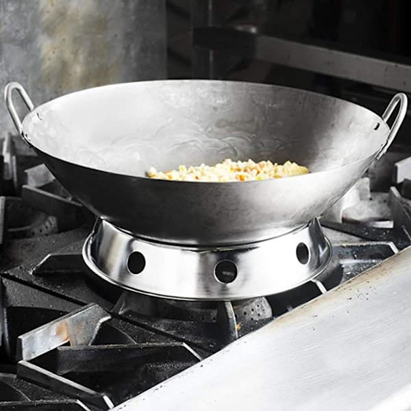 Wokring i rostfritt stål, vändbart stabilt stöd för hemkök, restaurang, 26 cm