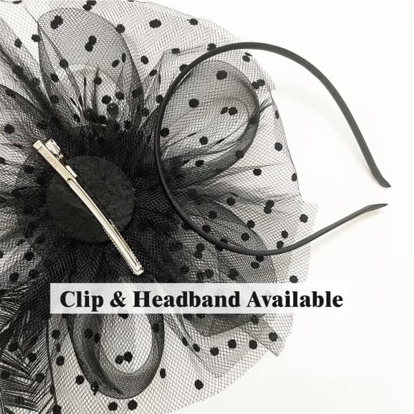 IC Fascinatorhat til kvinder Sort Fjer Mesh Te Party H