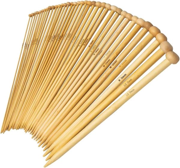 36 Pieces - 18 Different Sizes - 25 cm - 2 to 10 mm Thickness - Knitting Needles - Bamboo - Ergonomic Needle - A Must-Have