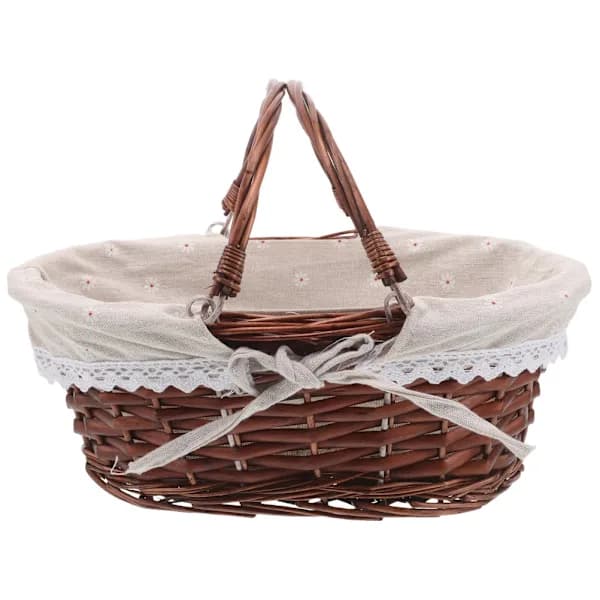 Wicker Picnic Basket - Oval Hand-Woven Storage Basket with Handle and Fabric Lining 1x 1x