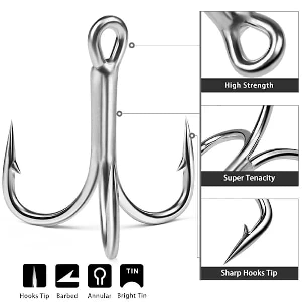4x-Strong Treble Fishing Hooks Size 4#-5/0 Sharp Round Bend for Lures 20pcs 4# 20pcs 4#